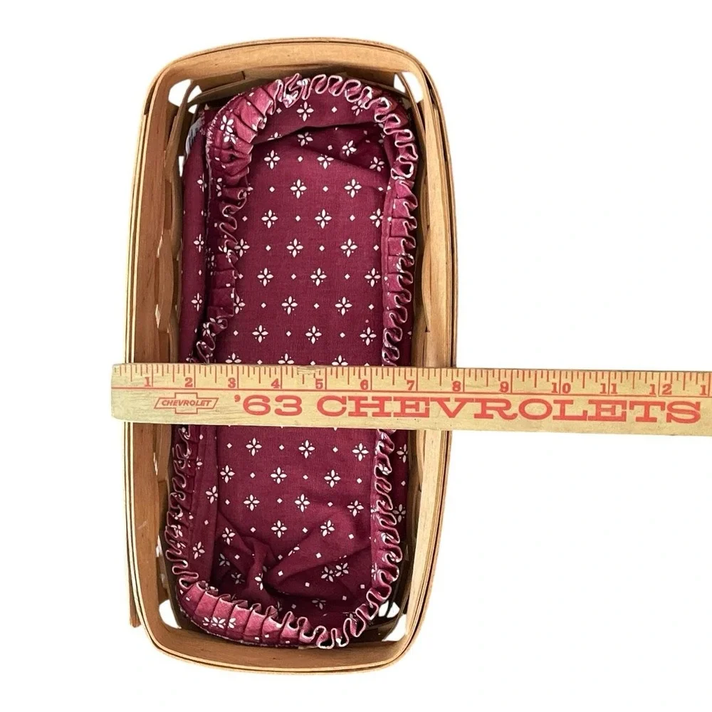Longaberger Bread Basket with Burgundy Liner & Pottery Warming Brick #30074
